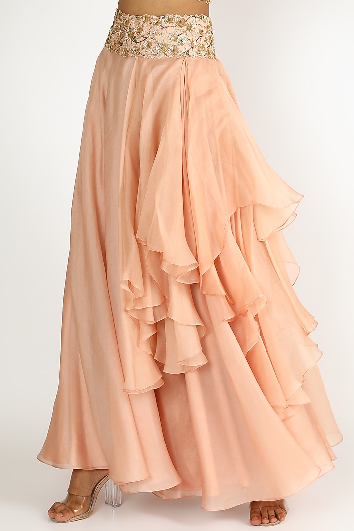 Blush Pink Embroidered Draped Reception Saree Set by Minaxi Dadoo at Pernia's Pop Up Shop