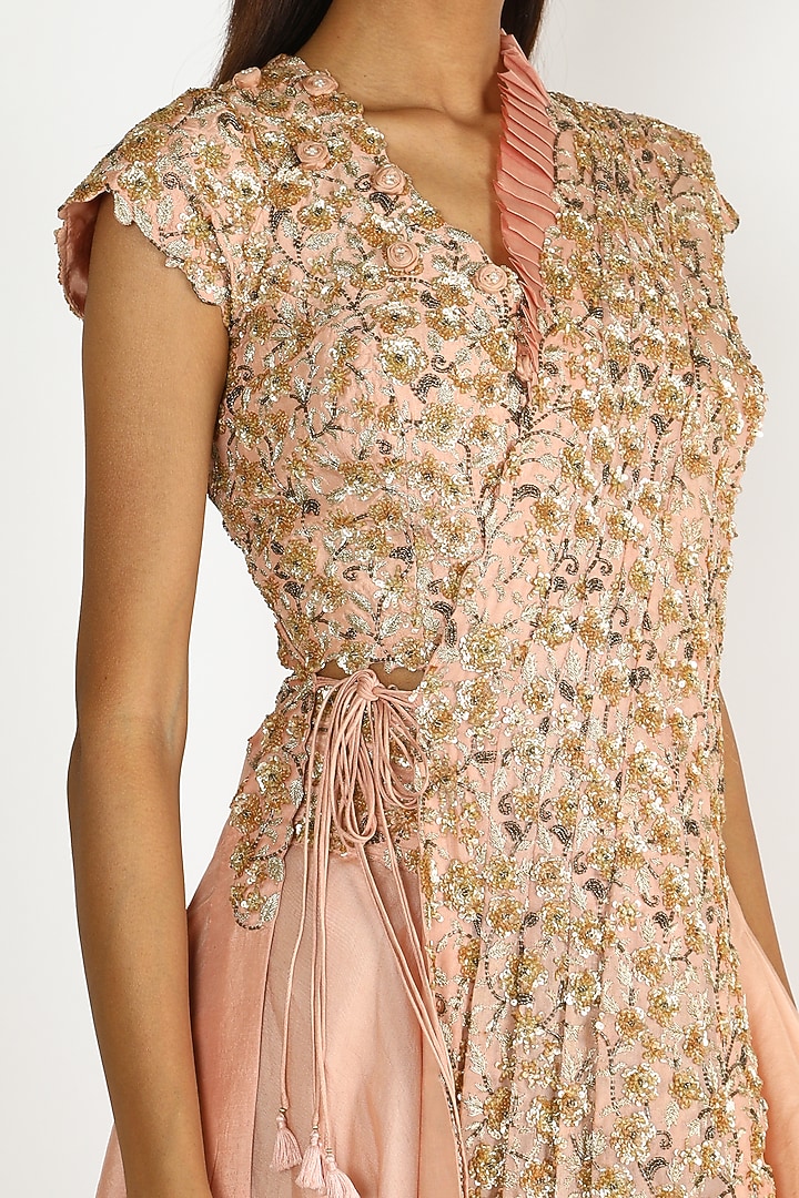 Blush Pink Embroidered Draped Reception Saree Set by Minaxi Dadoo at Pernia's Pop Up Shop