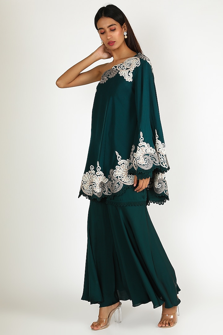 Teal Blue Silk Gharara Set by Minaxi Dadoo at Pernia's Pop Up Shop