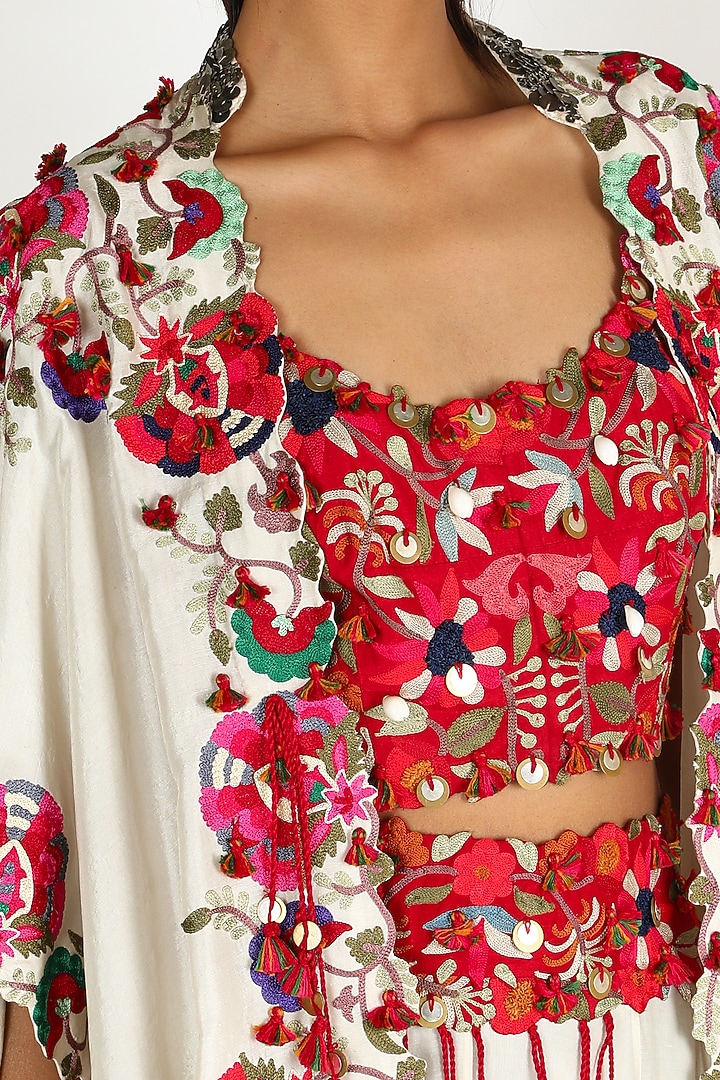 White Embroidered Skirt Set by Minaxi Dadoo at Pernia's Pop Up Shop