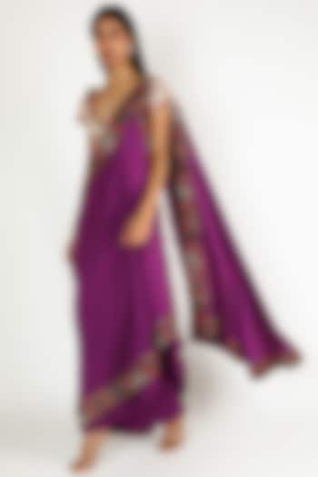 Purple Embroidered Draped Saree Set by Minaxi Dadoo