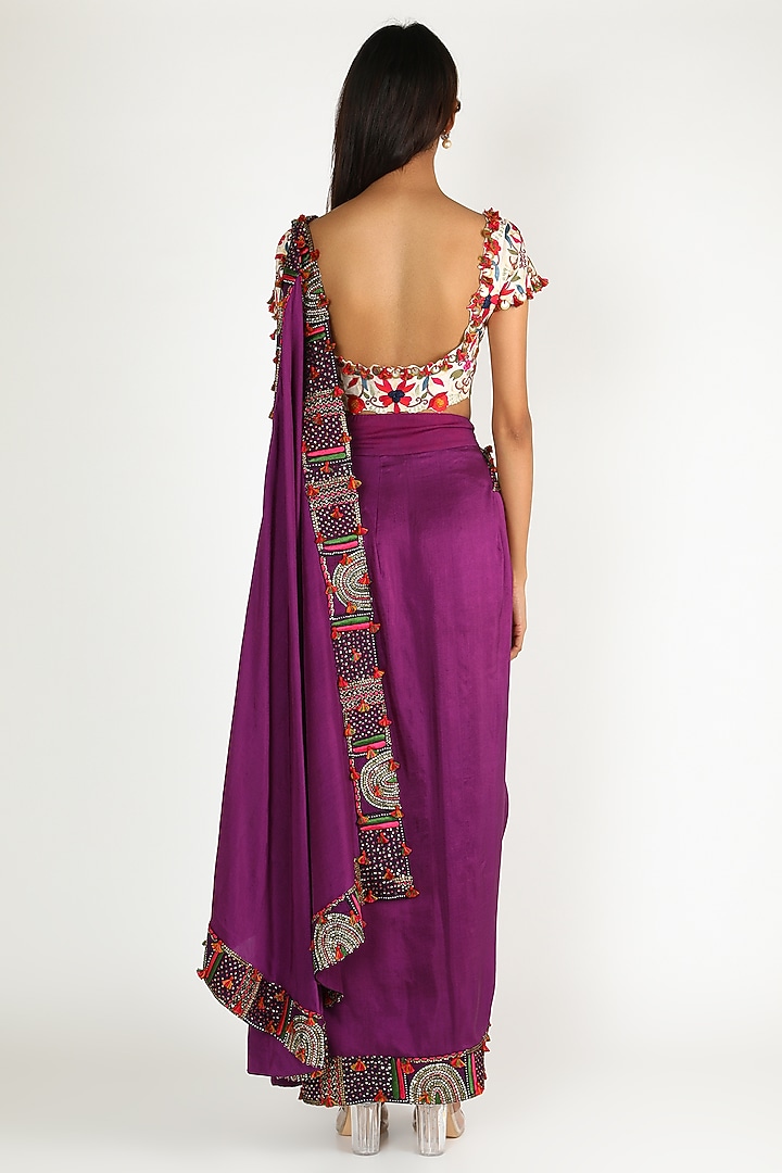 Purple Embroidered Draped Reception Saree Set by Minaxi Dadoo at Pernia's Pop Up Shop