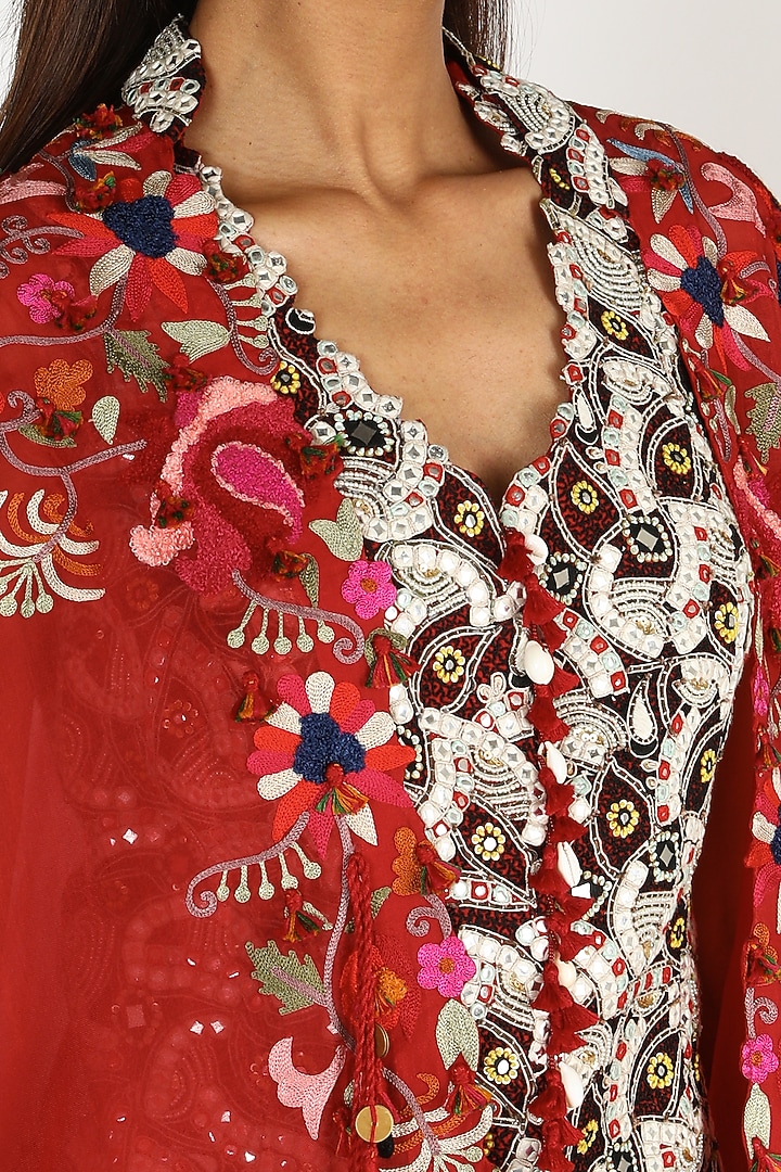 Red Embroidered Skirt Set by Minaxi Dadoo at Pernia's Pop Up Shop