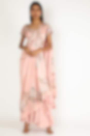 Pink Embroidered Draped Saree Set by Minaxi Dadoo