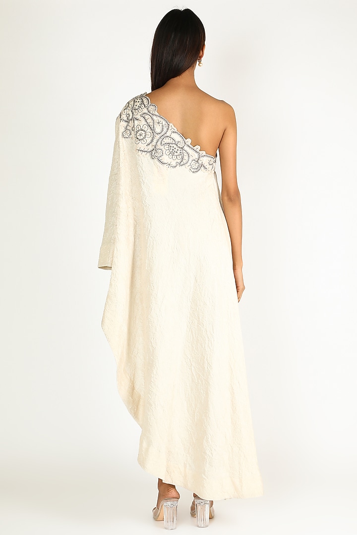 Ivory Embroidered Off Shoulder Tunic Set by Minaxi Dadoo at Pernia's Pop Up Shop