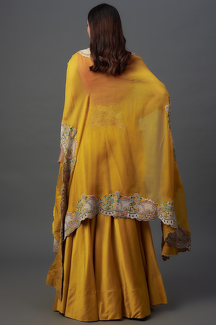 Yellow Organza Embroidered Butterfly Cape Set by Minaxi Dadoo at Pernia's Pop Up Shop