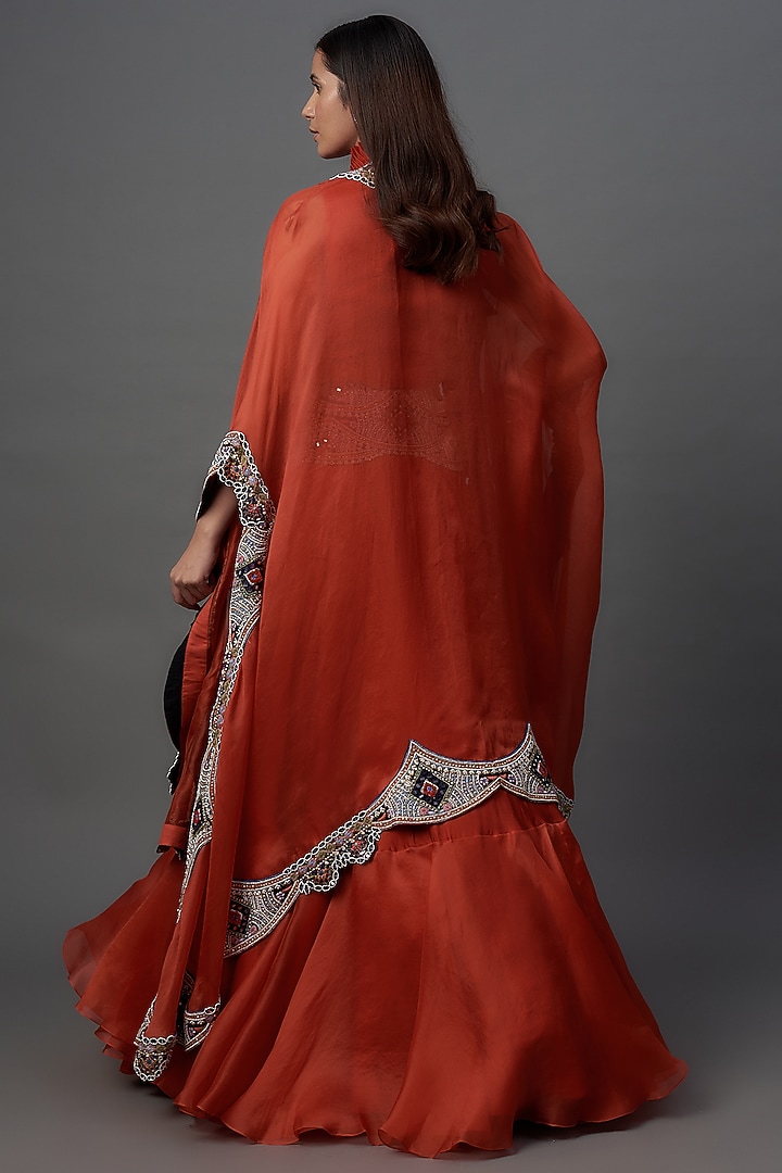 Rust Orange Silk & Organza Tiered Skirt Set by Minaxi Dadoo at Pernia's Pop Up Shop