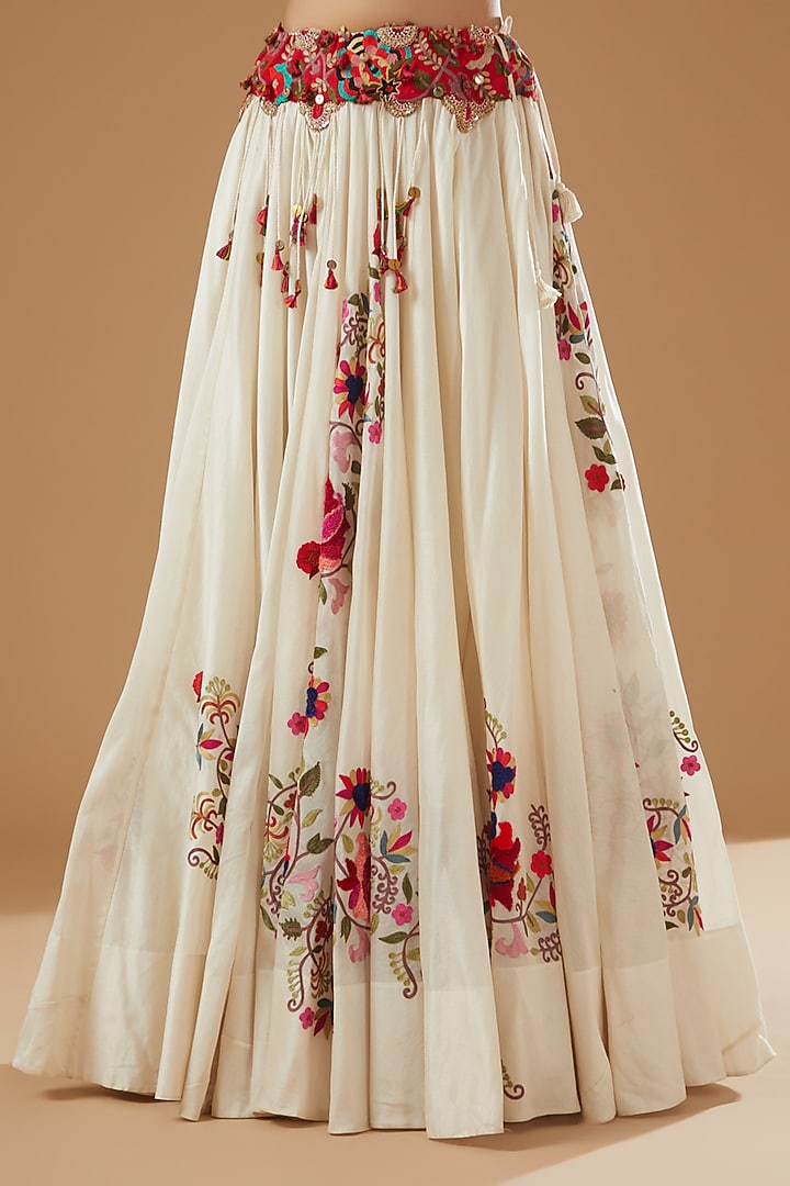 Ivory Chanderi Embroidered Jacket Bridal Lehenga Set by Minaxi Dadoo at Pernia's Pop Up Shop