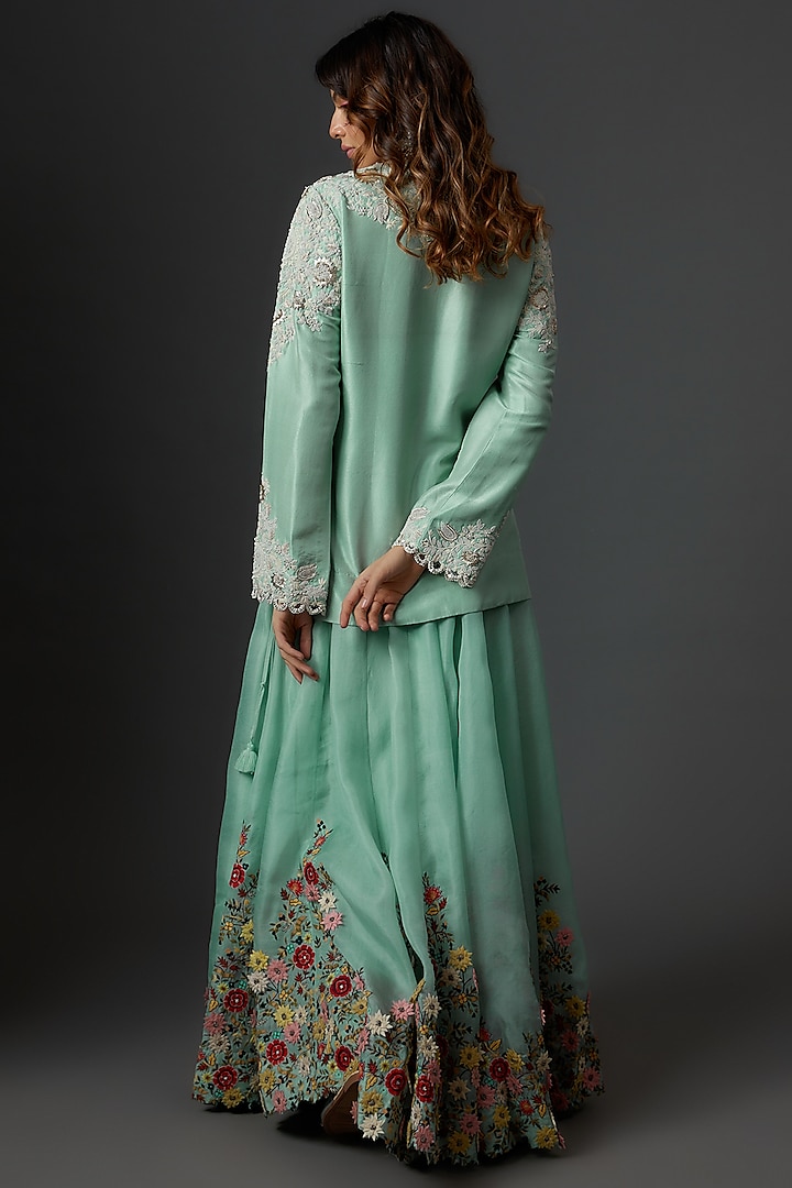 Powder Blue Organza Embroidered Bridal Sharara Set by Minaxi Dadoo at Pernia's Pop Up Shop