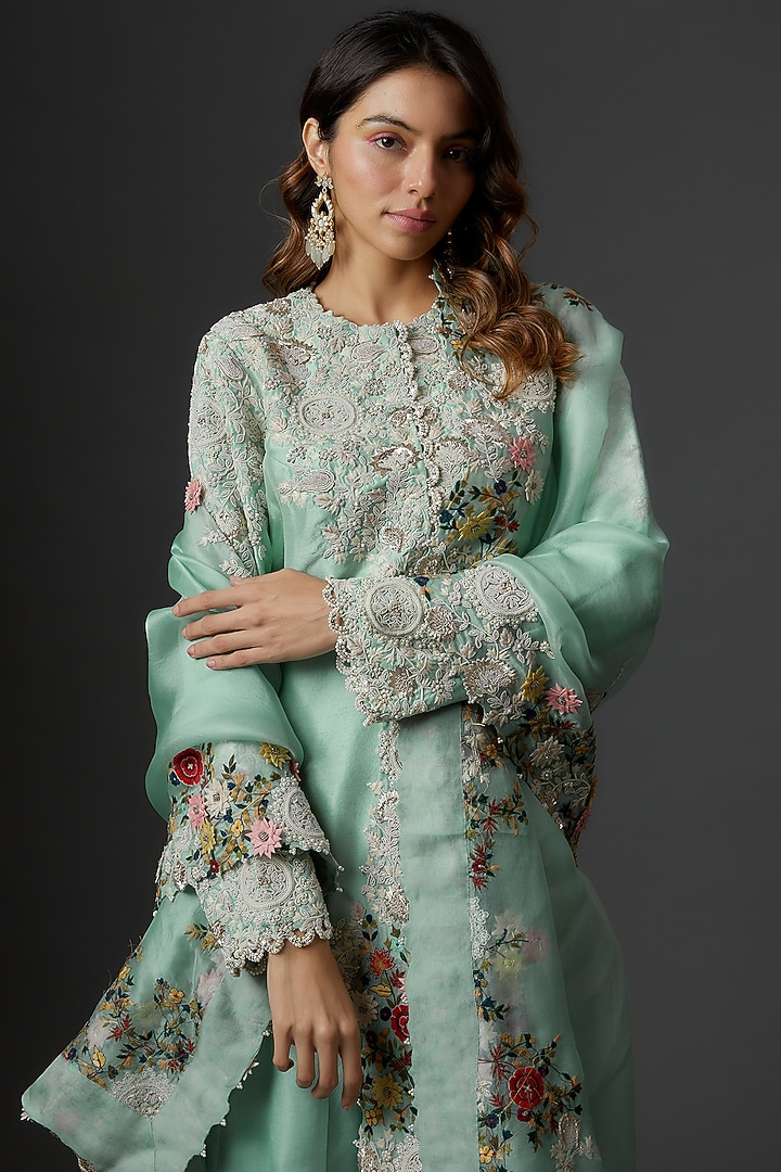 Powder Blue Organza Embroidered Bridal Sharara Set by Minaxi Dadoo at Pernia's Pop Up Shop