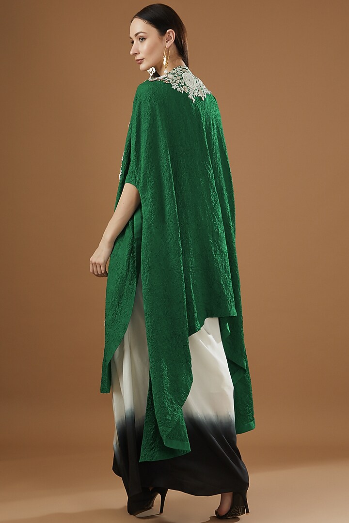 Green Dupion Embroidered Cape Set by Minaxi Dadoo at Pernia's Pop Up Shop