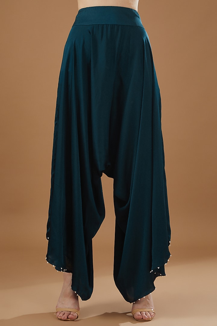 Peacock Blue Dupion Embroidered Cape Set by Minaxi Dadoo at Pernia's Pop Up Shop