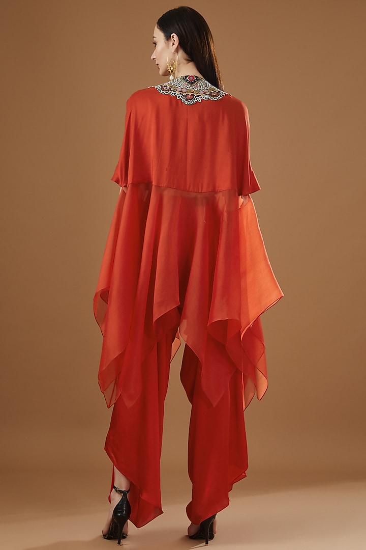 Rust Orange Dupion Embroidered Cape Set by Minaxi Dadoo at Pernia's Pop Up Shop