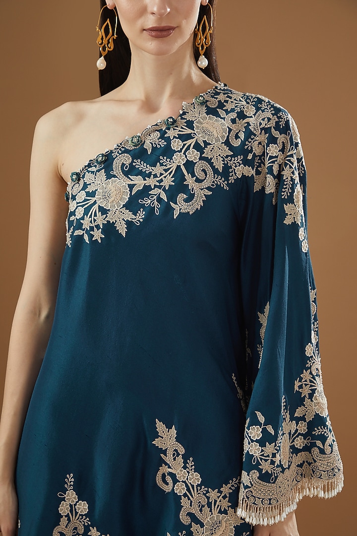 Peacock Blue Organza Printed Bridal Sharara Set by Minaxi Dadoo at Pernia's Pop Up Shop