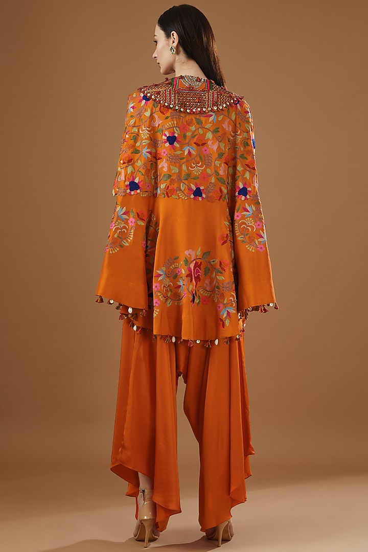 Rust Orange Dupion Cape Set by Minaxi Dadoo at Pernia's Pop Up Shop