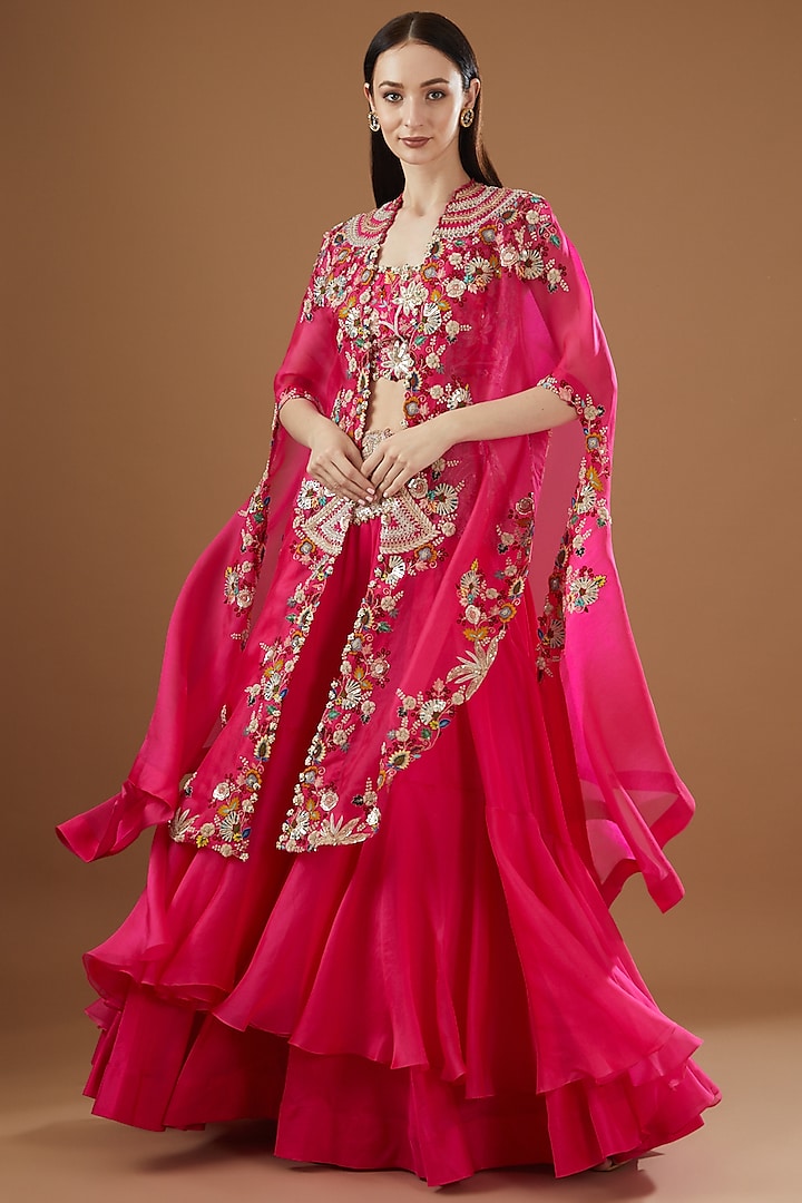 Rani Pink Organza & Silk Bridal Lehenga Set by Minaxi Dadoo at Pernia's Pop Up Shop