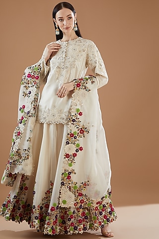 Ivory Organza Sharara Set by Minaxi Dadoo