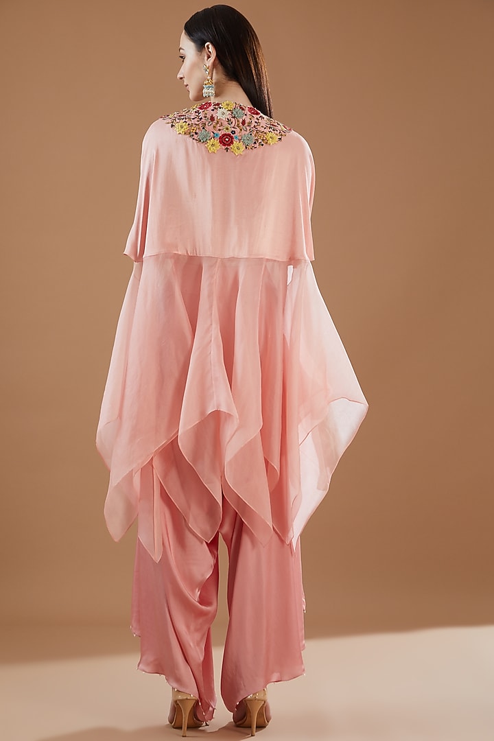 Pink Dupion & Organza Hanky Cape Set by Minaxi Dadoo at Pernia's Pop Up Shop