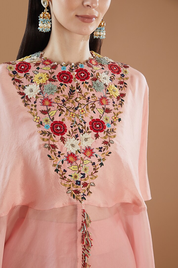 Pink Dupion & Organza Hanky Cape Set by Minaxi Dadoo at Pernia's Pop Up Shop