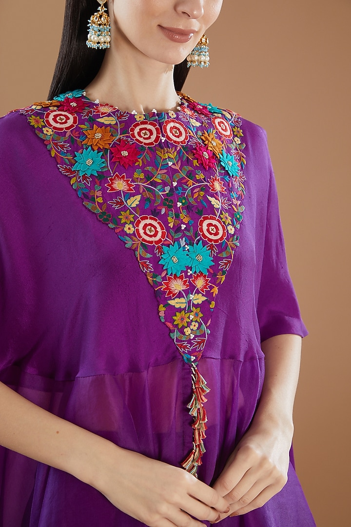 Purple Dupion & Organza Embroidered Cape Set by Minaxi Dadoo at Pernia's Pop Up Shop