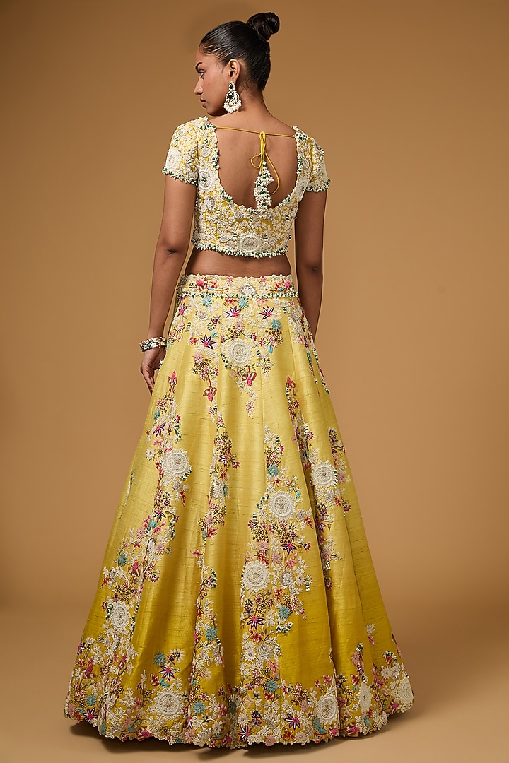 Yellow Silk Thread Work Bridal Lehenga Set by Minaxi Dadoo at Pernia's Pop Up Shop