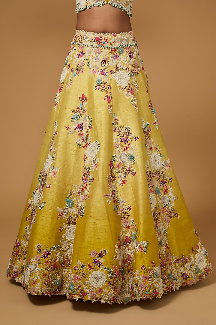 Yellow Silk Thread Work Bridal Lehenga Set by Minaxi Dadoo at Pernia's Pop Up Shop