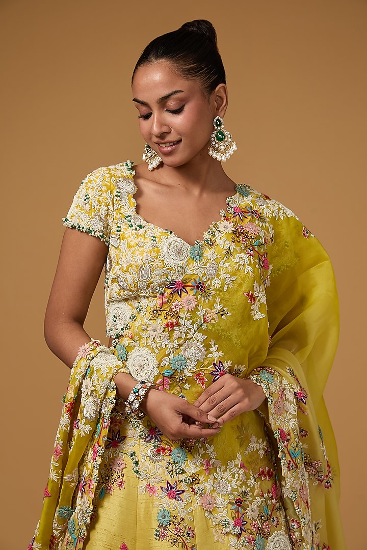 Yellow Silk Thread Work Bridal Lehenga Set by Minaxi Dadoo at Pernia's Pop Up Shop