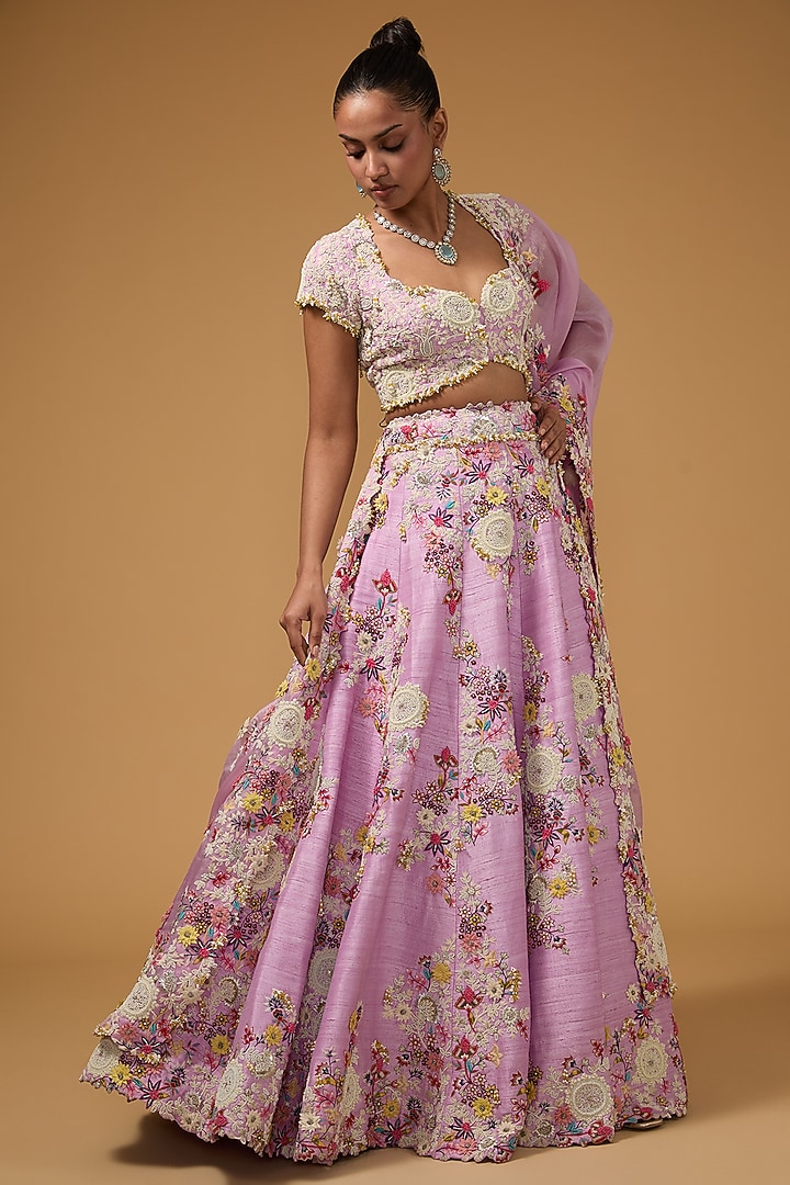 Lavender Silk Thread Work Bridal Lehenga Set by Minaxi Dadoo at Pernia's Pop Up Shop