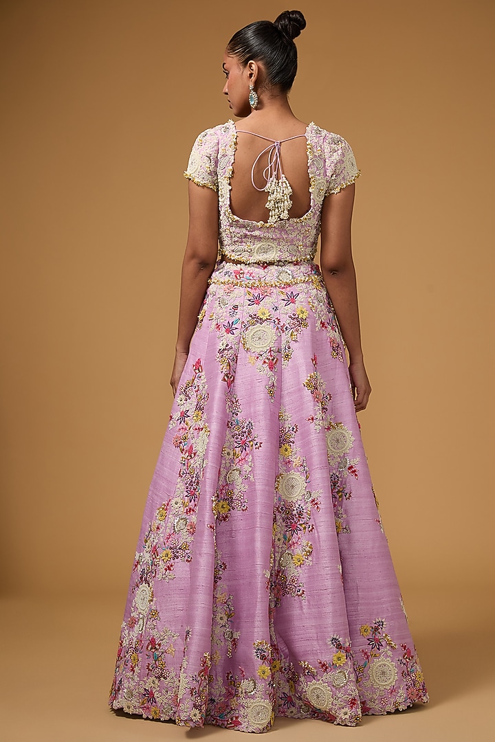 Lavender Silk Thread Work Bridal Lehenga Set by Minaxi Dadoo at Pernia's Pop Up Shop