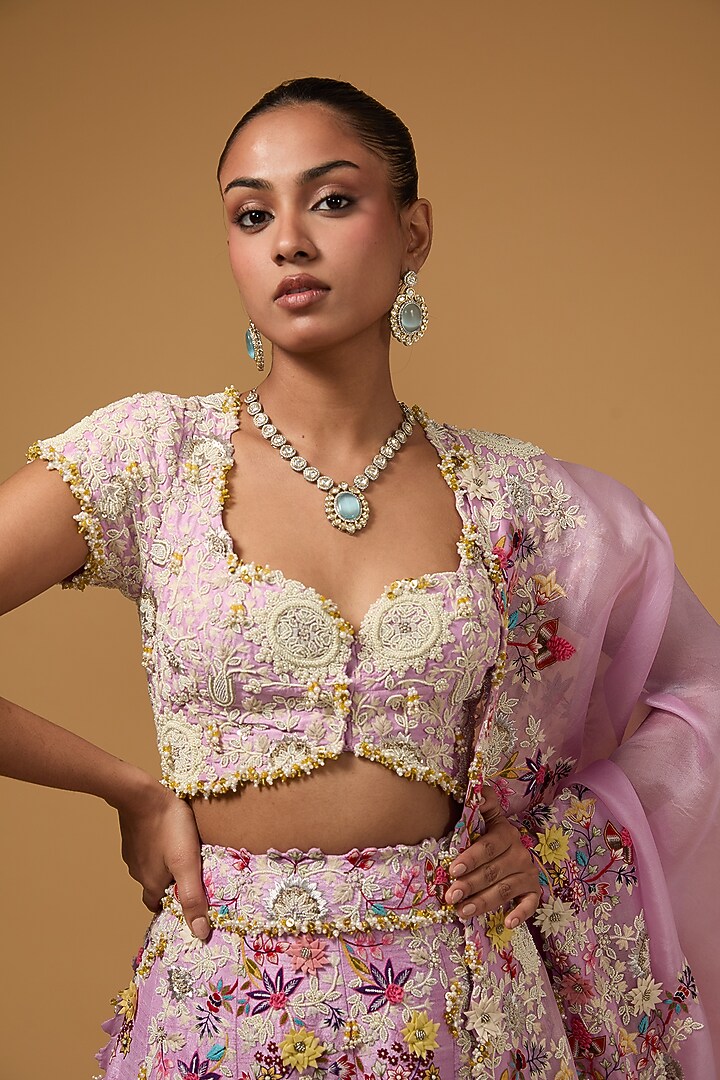 Lavender Silk Thread Work Bridal Lehenga Set by Minaxi Dadoo at Pernia's Pop Up Shop