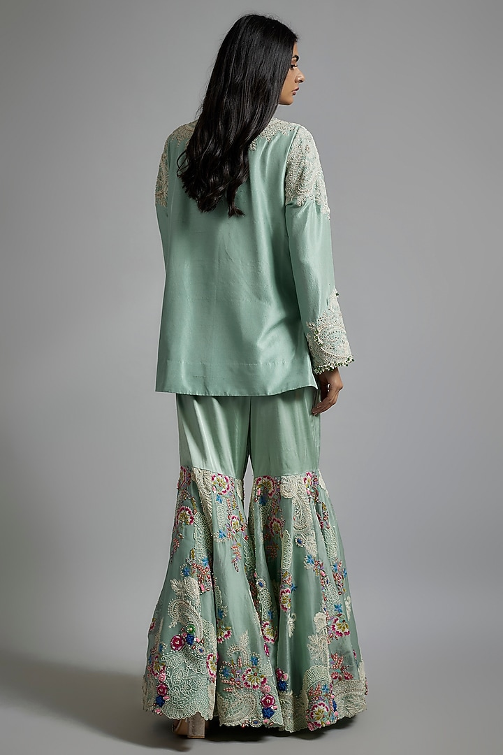 Powder Blue Organza Thread Work Gharara Set by Minaxi Dadoo at Pernia's Pop Up Shop