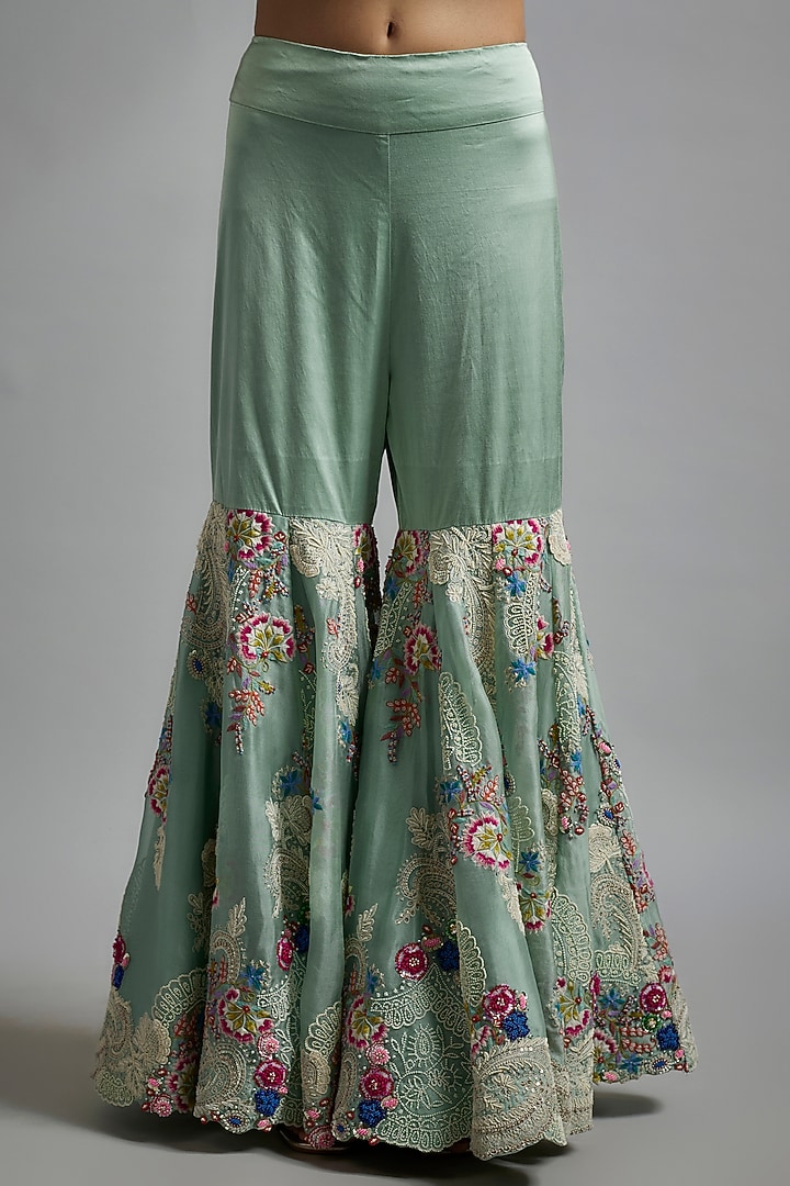 Powder Blue Organza Thread Work Gharara Set by Minaxi Dadoo at Pernia's Pop Up Shop