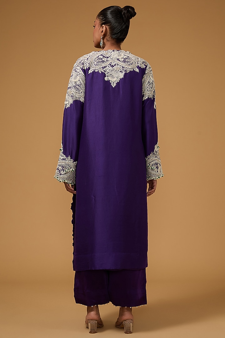 Violet Dupion Dori Work Long Kurta Set by Minaxi Dadoo at Pernia's Pop Up Shop