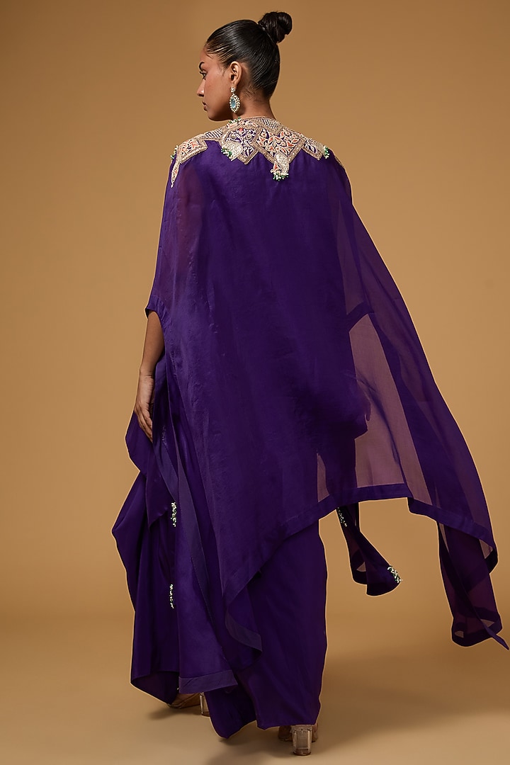 Purple Organza Zari Embroidered Cape Set by Minaxi Dadoo at Pernia's Pop Up Shop