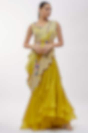 Yellow Silk & Organza Skirt Set by Minaxi Dadoo at Pernia's Pop Up Shop