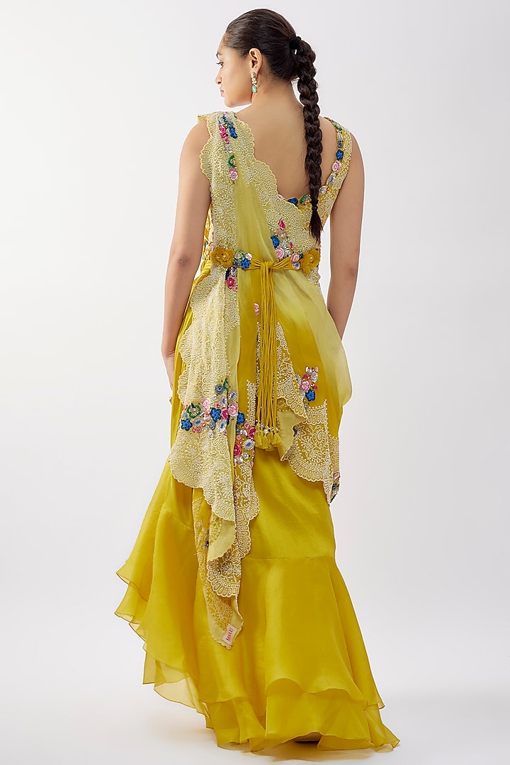 Yellow Silk & Organza Skirt Set by Minaxi Dadoo at Pernia's Pop Up Shop