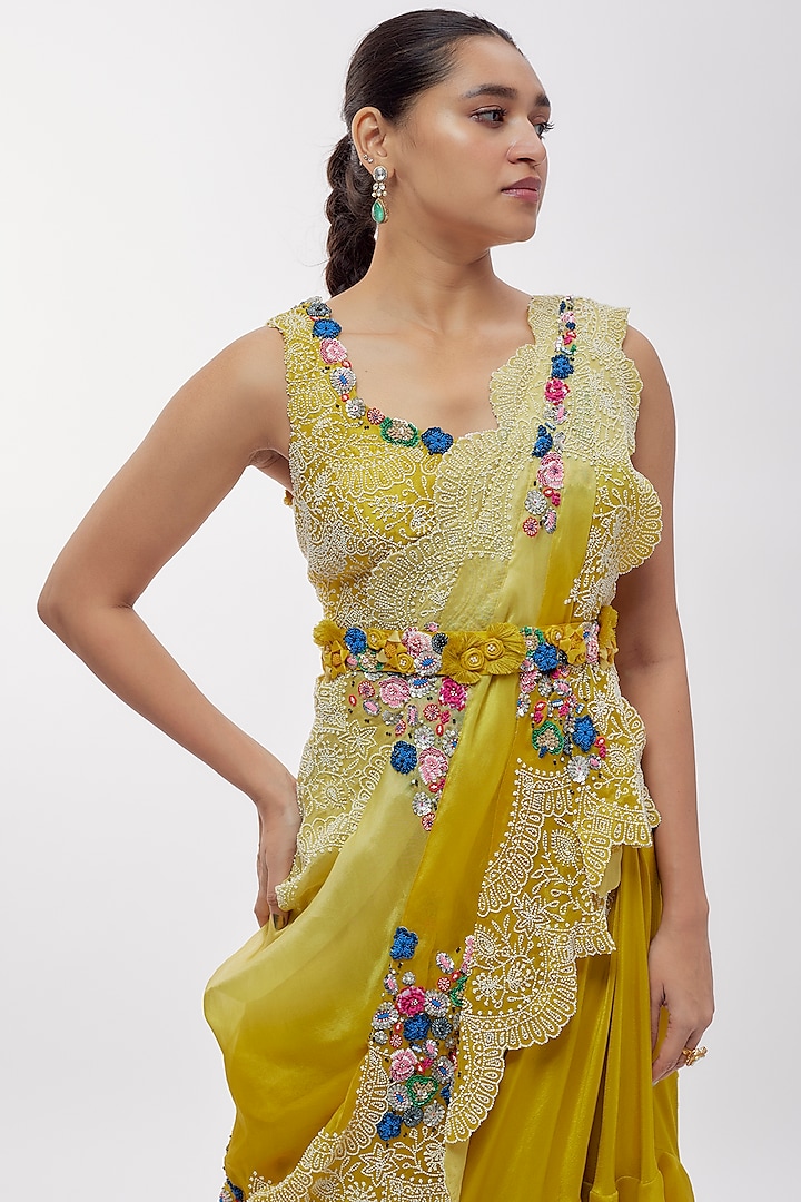 Yellow Silk & Organza Skirt Set by Minaxi Dadoo at Pernia's Pop Up Shop