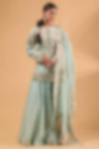 Powder Blue Organza Bridal Sharara Set by Minaxi Dadoo at Pernia's Pop Up Shop