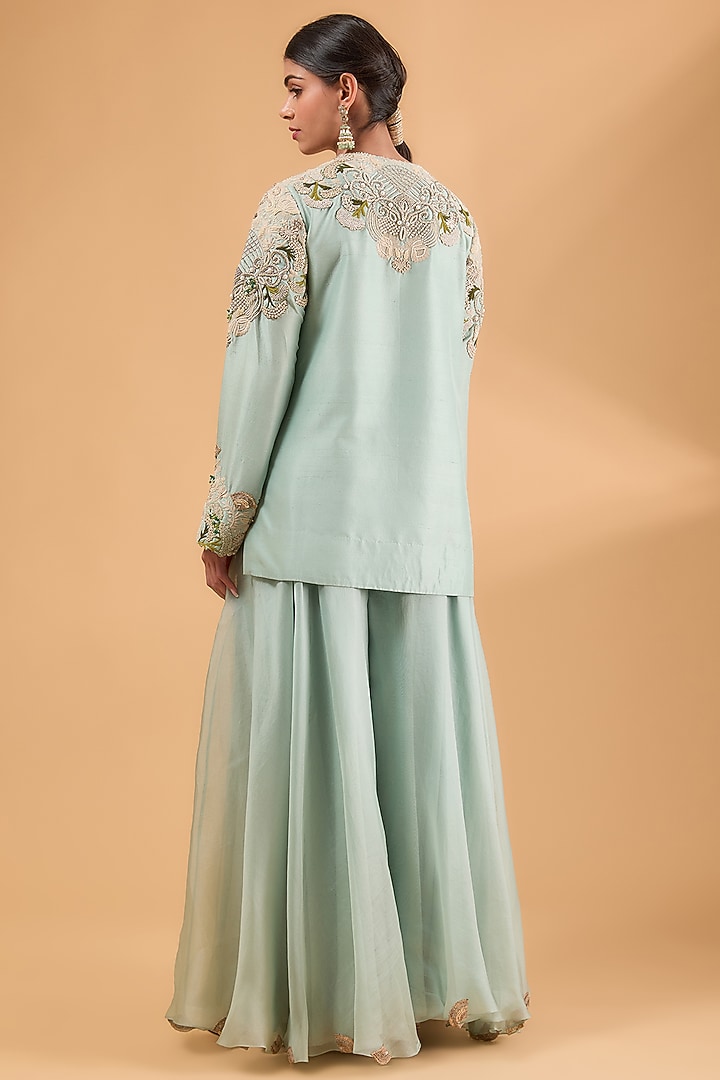 Powder Blue Organza Bridal Sharara Set by Minaxi Dadoo at Pernia's Pop Up Shop