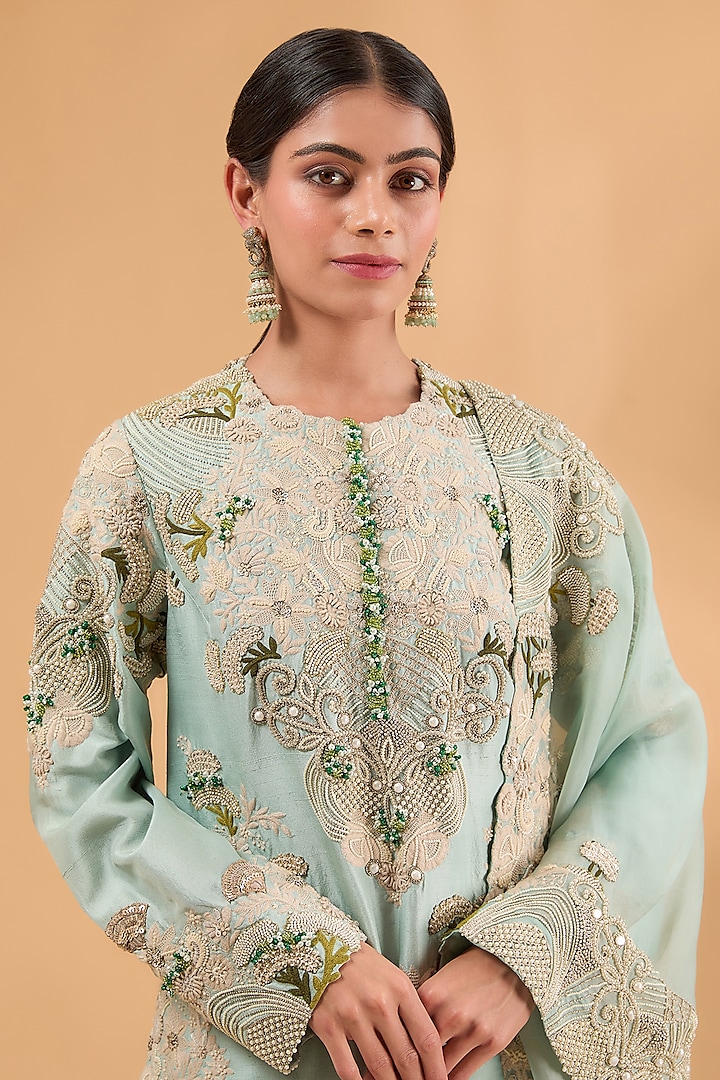 Powder Blue Organza Bridal Sharara Set by Minaxi Dadoo at Pernia's Pop Up Shop