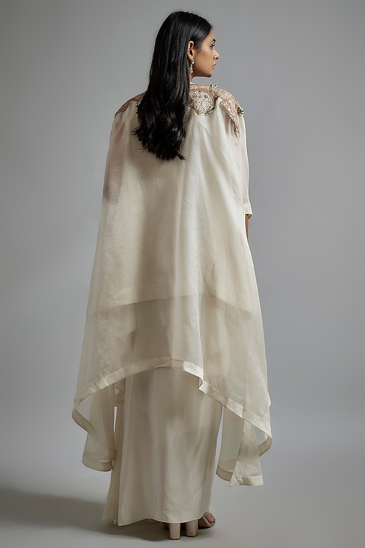Ivory Organza Embroidered Butterfly Cape Set by Minaxi Dadoo at Pernia's Pop Up Shop