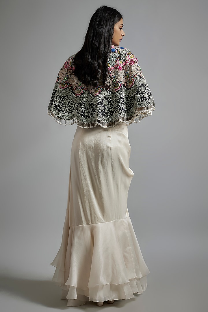 Ivory Silk & Organza Ruffled Pick-Up Skirt Set by Minaxi Dadoo at Pernia's Pop Up Shop