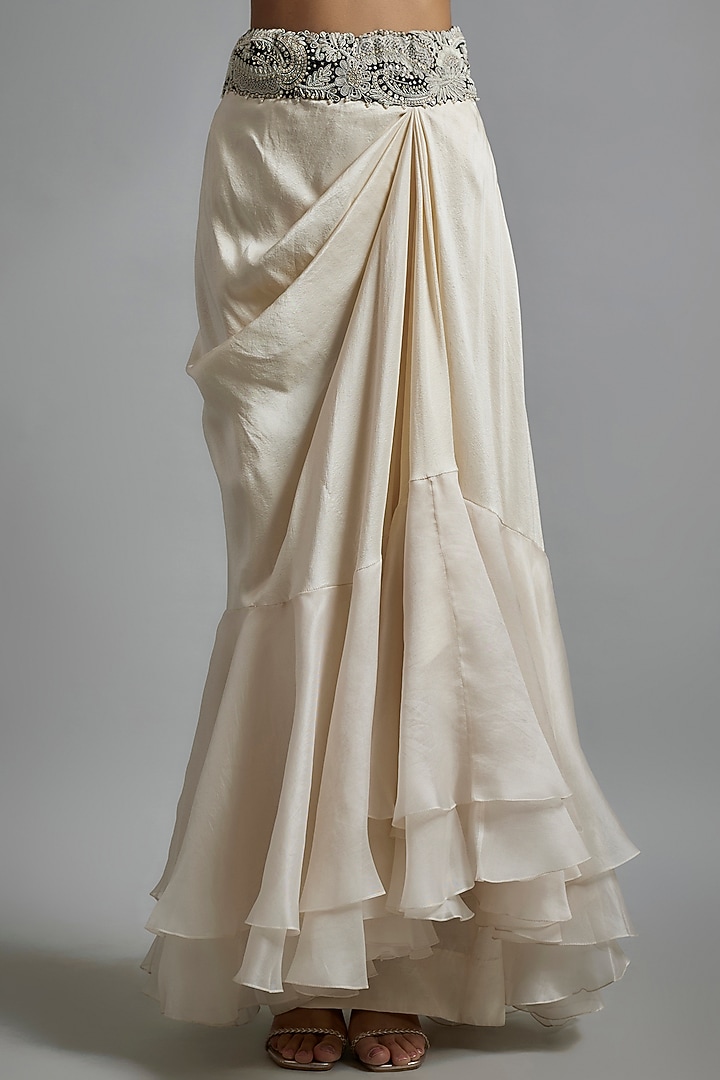 Ivory Silk & Organza Ruffled Pick-Up Skirt Set by Minaxi Dadoo at Pernia's Pop Up Shop