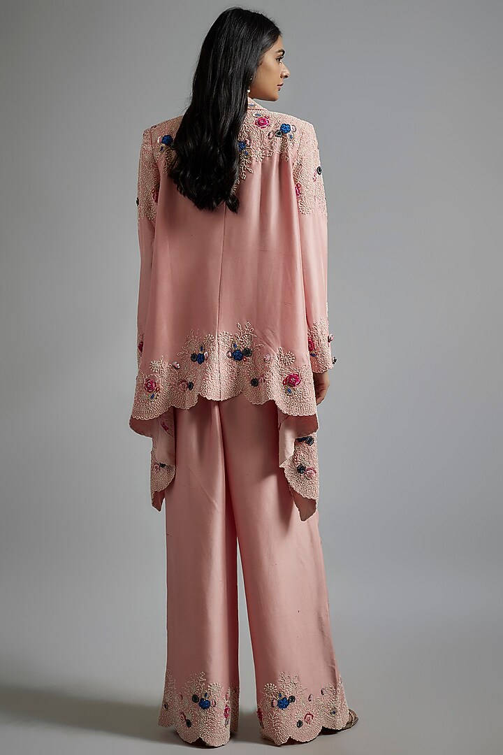 Pink Dupion Thread & Pearl Work Jacket Set by Minaxi Dadoo at Pernia's Pop Up Shop