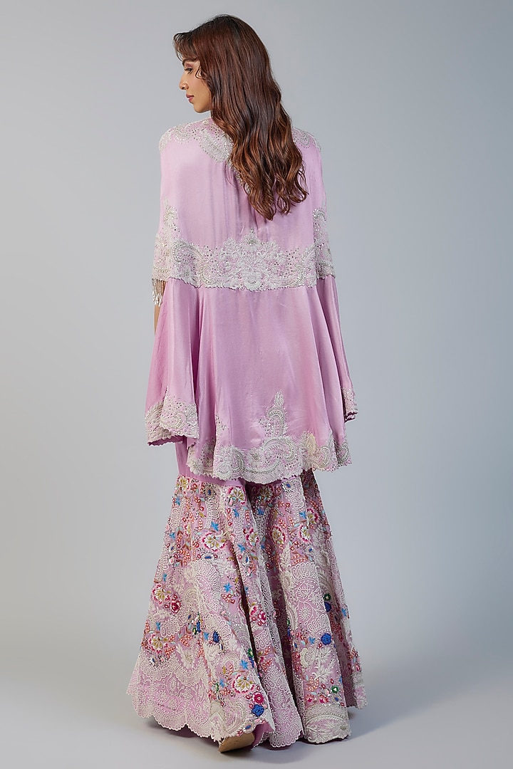 Lavender Silk & Organza Thread Embroidered Gharara Set by Minaxi Dadoo at Pernia's Pop Up Shop