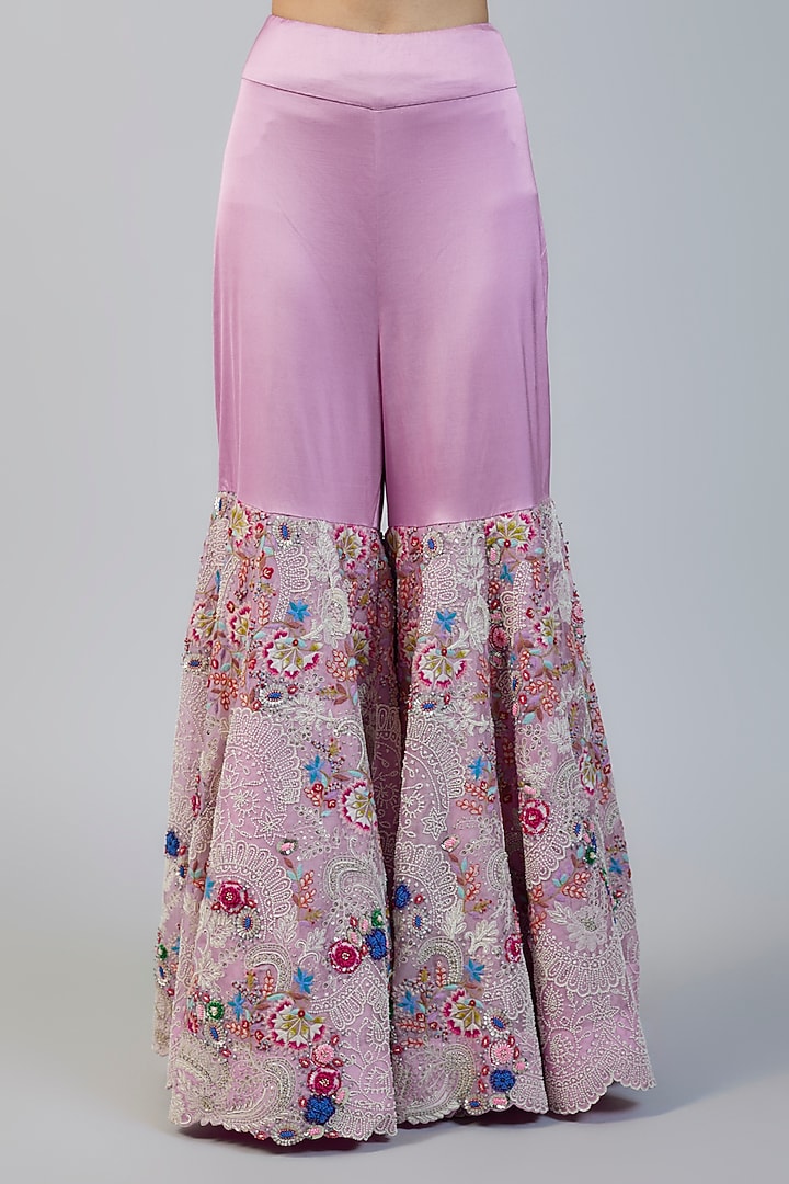 Lavender Silk & Organza Thread Embroidered Gharara Set by Minaxi Dadoo at Pernia's Pop Up Shop