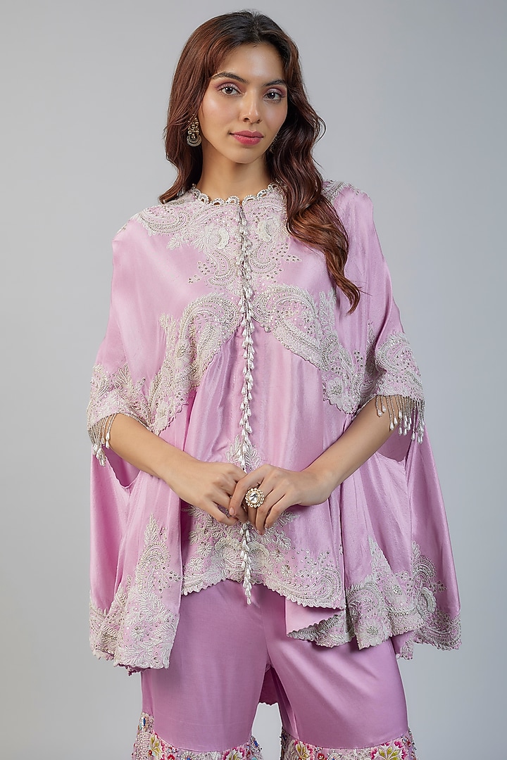 Lavender Silk & Organza Thread Embroidered Gharara Set by Minaxi Dadoo at Pernia's Pop Up Shop