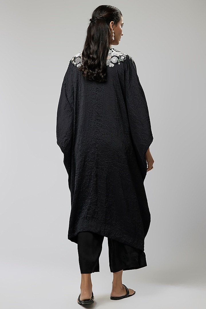 Black Silk Embroidered Kaftan Set by Minaxi Dadoo at Pernia's Pop Up Shop