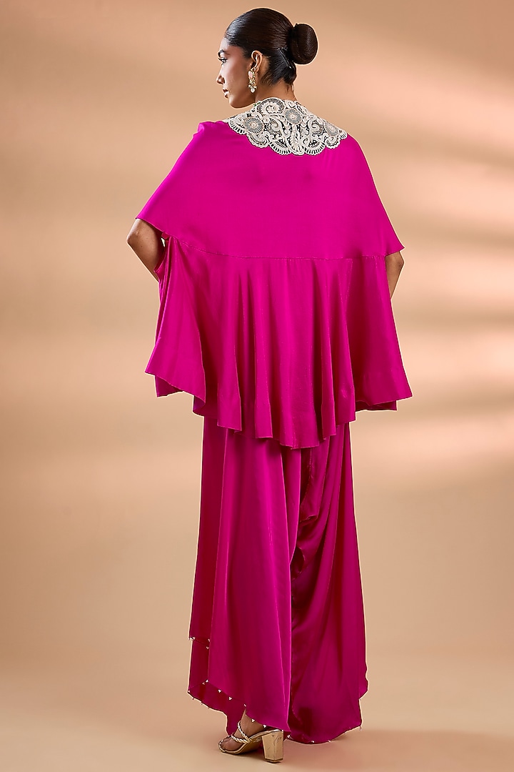 Rani Pink Dupion Embroidered Cape Set by Minaxi Dadoo at Pernia's Pop Up Shop