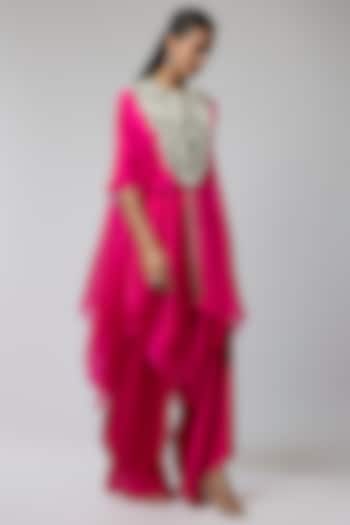 Rani Pink Silk & Organza Embroidered Cape Set by Minaxi Dadoo at Pernia's Pop Up Shop